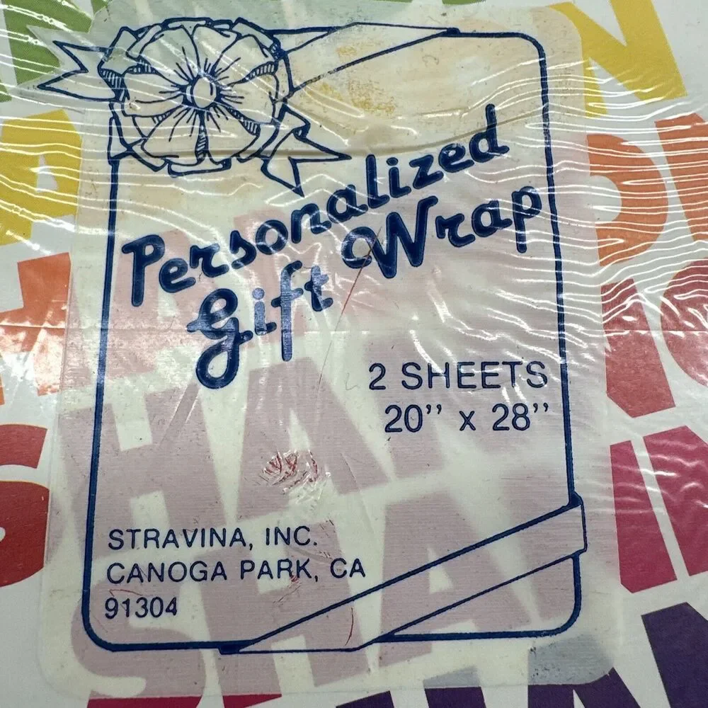 Vintage 80s NIP Stravina Personalized Name SHANNON Gift Wrap Rainbow